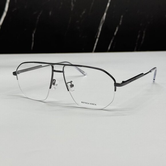 NEW BOTTEGA VENETA BV1109O 001 SILVER AVIATOR UNISEX EYEGLASSES - Picture 3 of 11